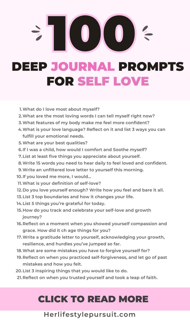 100 Deep Journal Prompts for Self Love to Love Yourself Better