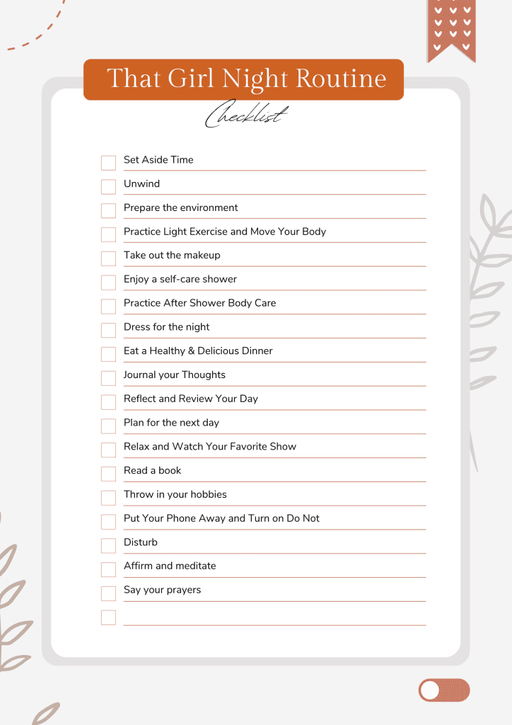 Download free that girl night routine checklist