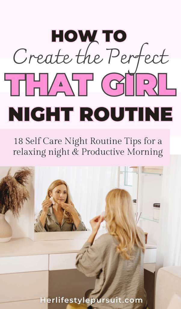 A Pinterest pin describing that girl night routine checklist with images and text