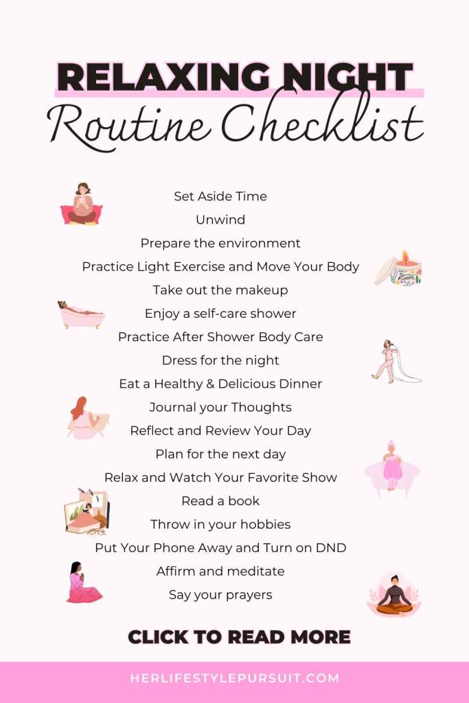 A list describing that girl night routine checklist with images and text