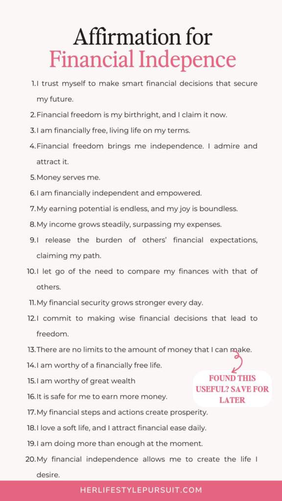 A Pinnable Pinterest image affirmations for financial independence 