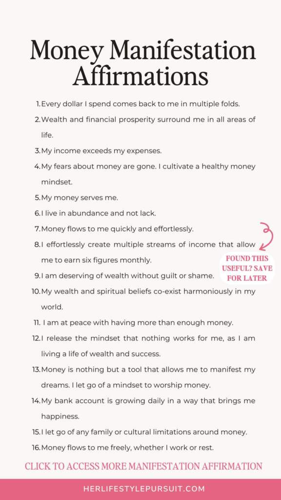 A list of Money manifesting affirmations for attracting financial abundance  