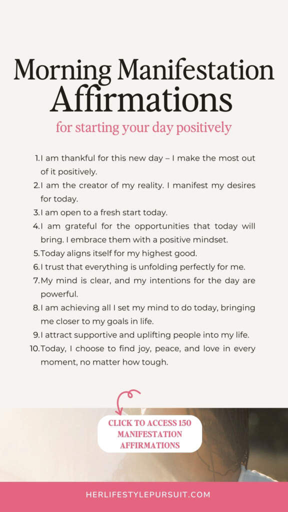 A Pinterest Pin with morning manifestation affirmations 