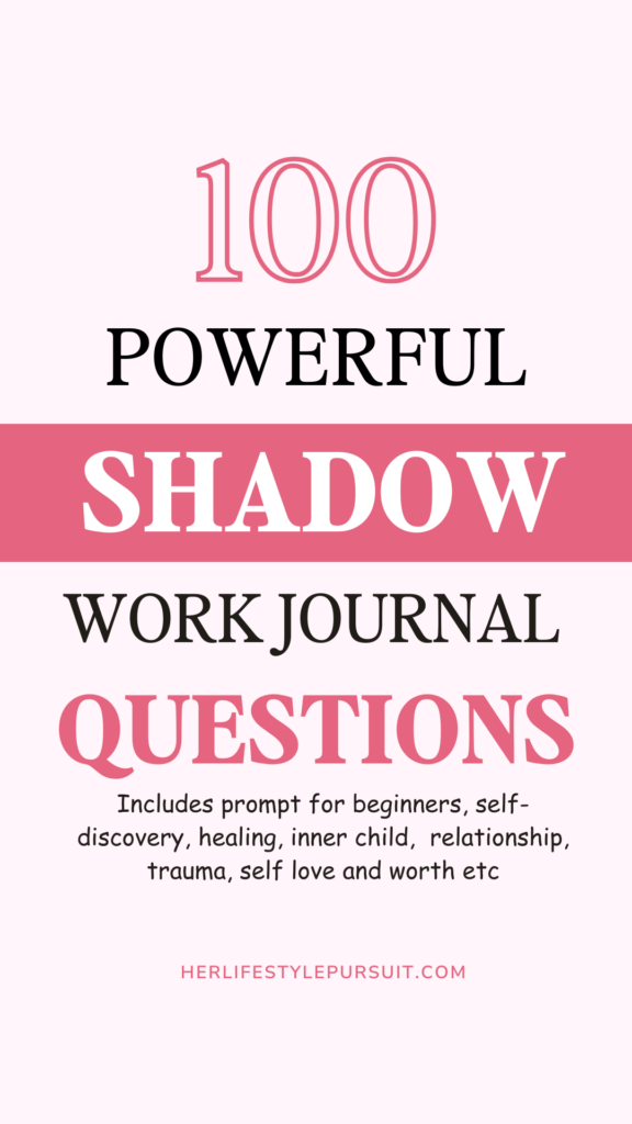 A pinterest image with text overlaid on a pink background 100  Powerful shadow questions to ask yourself